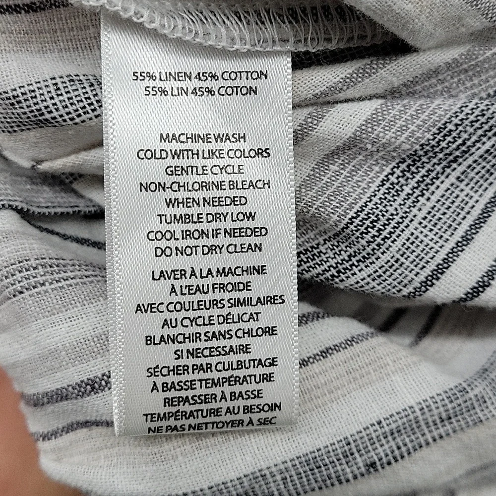 Beach‎ lunch lounge wide leg cropped linen pants Grey white Faded Stripes Size M